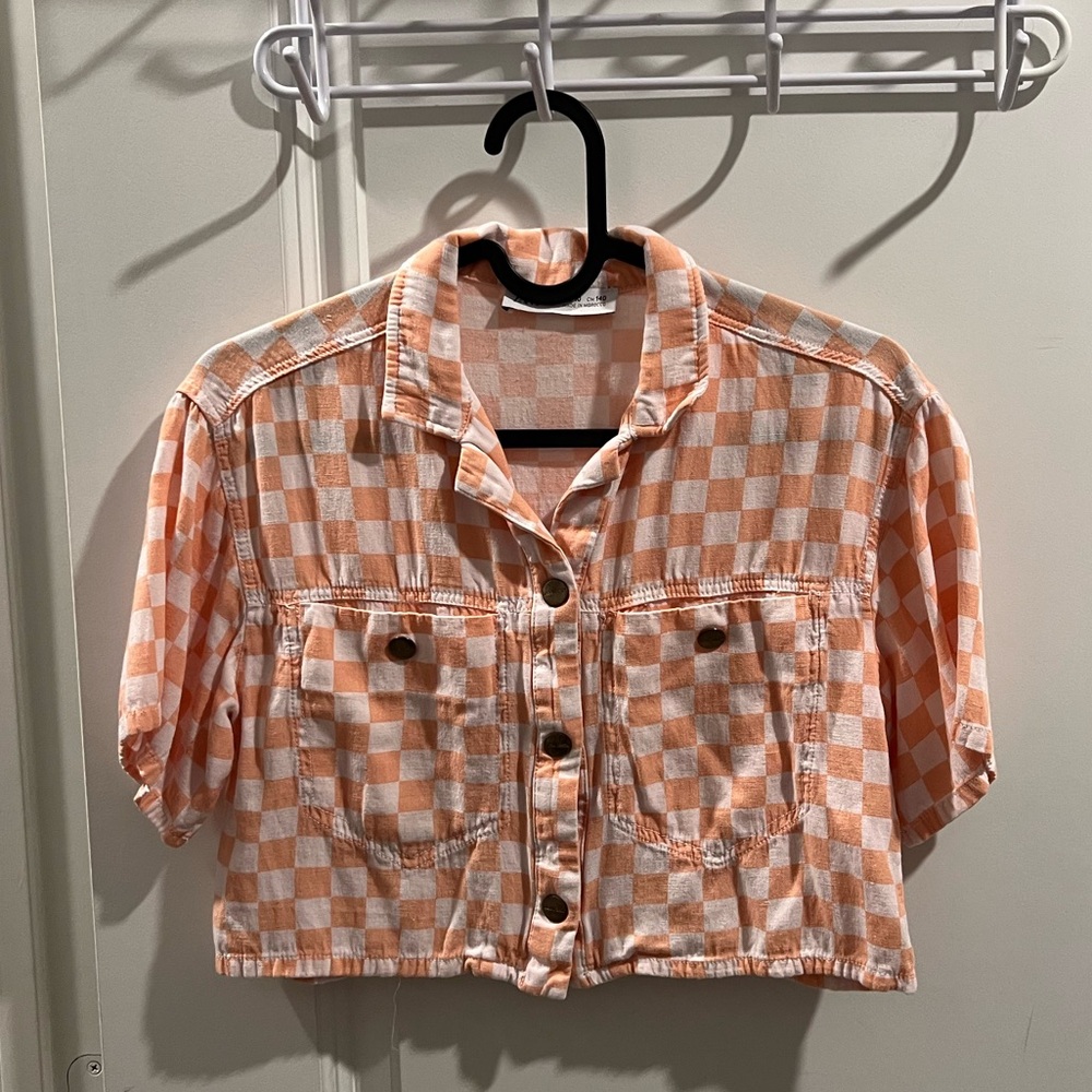 Zara Girl Peach Checkered Shirt